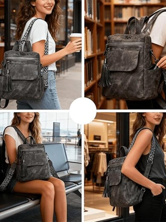 Retro Style Large Capacity Multi-Pocket Backpack for Women Versatile Crossbody